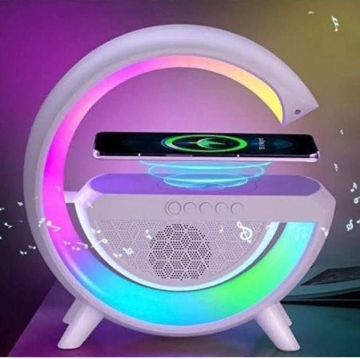 G Shape Bluetooth Speaker Wireless Charger FM
Radio Stereo Surround Music Box - White