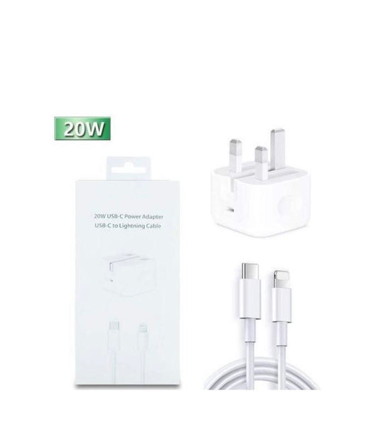 Fast Charger Head 20W And Type C Cord For iPhones - White